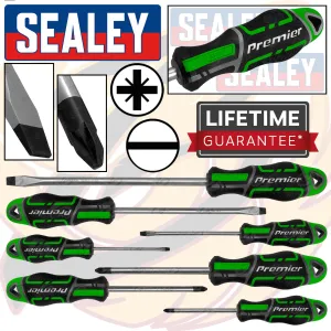SEALEY 7PCS MAGNETIC SCREWDRIVERS ( SLOTTED - POZIDRIVE ) ( GREEN )
