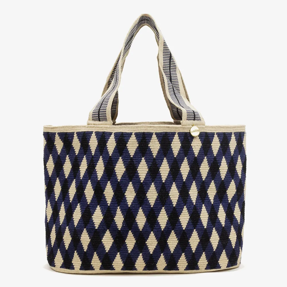 Shopping Bag L - AVOCA - Navy & Beige