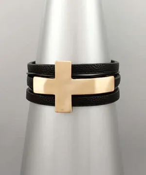 Sideway Cross Leather Bracelet