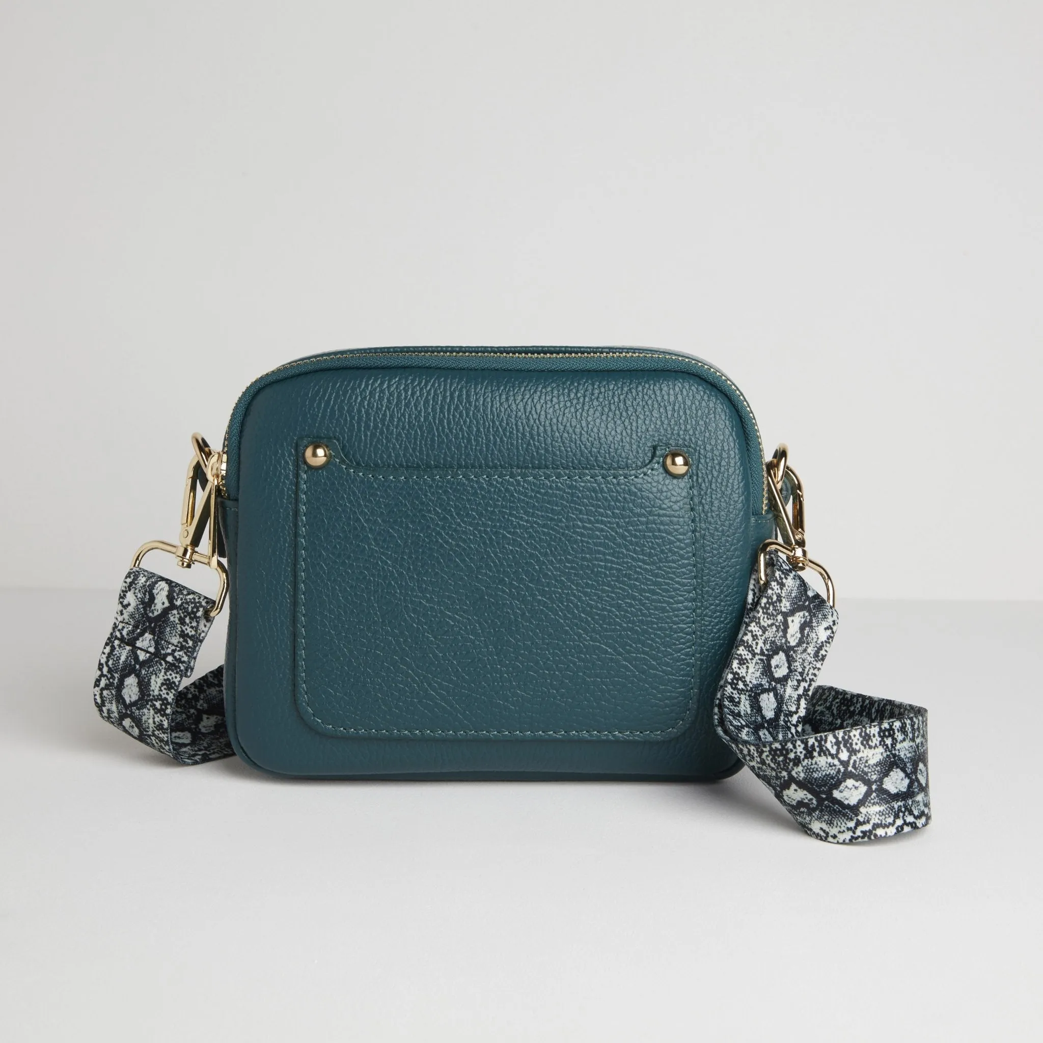 Sienna Crossbody Bag in Teal With Snake Print Strap