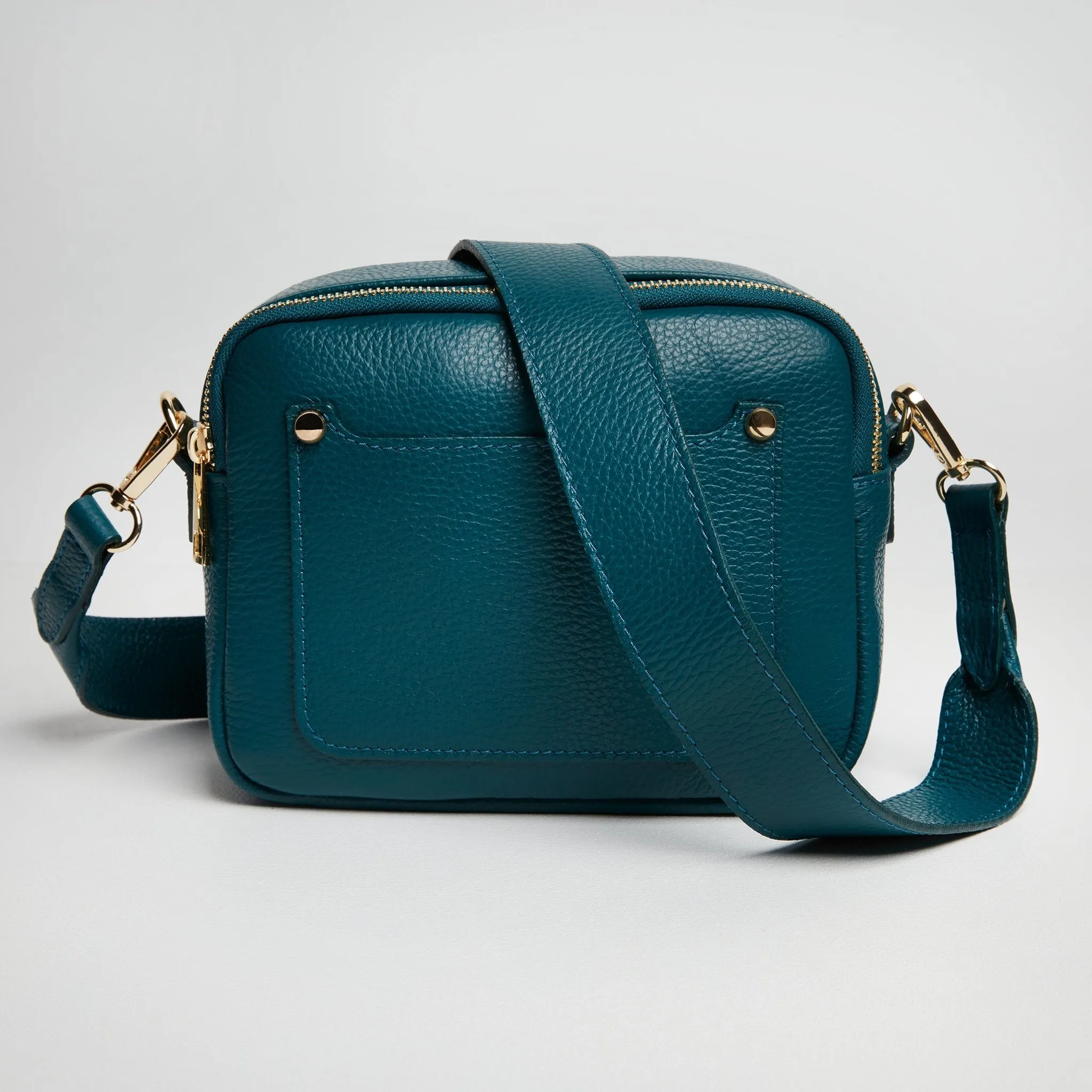 Sienna Crossbody Bag in Teal With Snake Print Strap