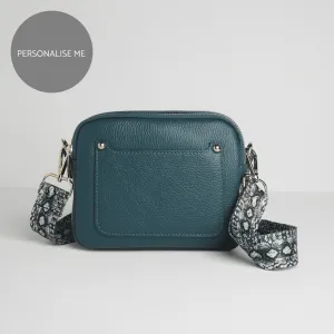 Sienna Crossbody Bag in Teal With Snake Print Strap