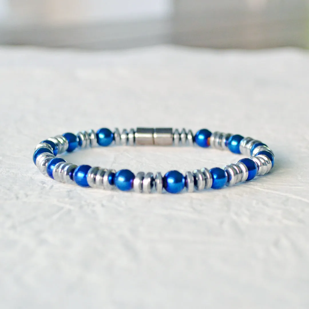Silver/Blue Metallic Hematite Magnet Bracelet