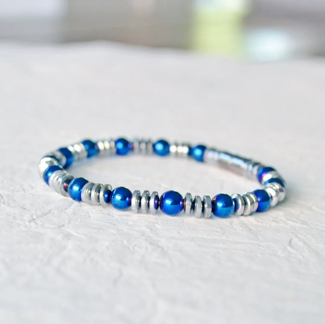 Silver/Blue Metallic Hematite Magnet Bracelet