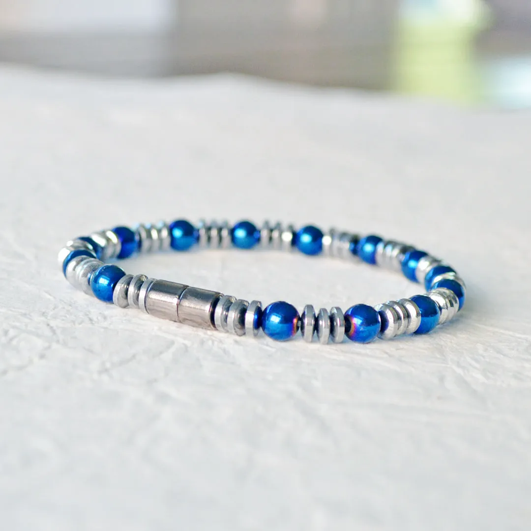 Silver/Blue Metallic Hematite Magnet Bracelet