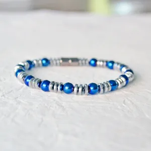 Silver/Blue Metallic Hematite Magnet Bracelet