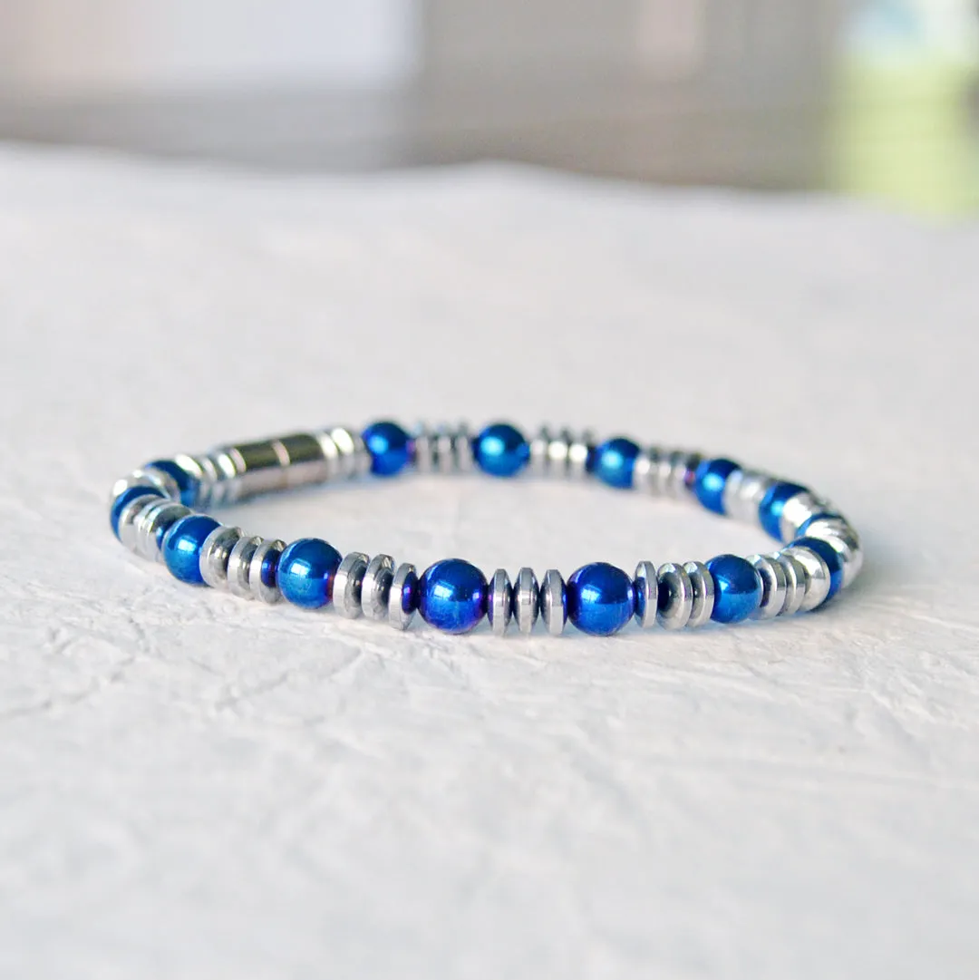 Silver/Blue Metallic Hematite Magnet Bracelet