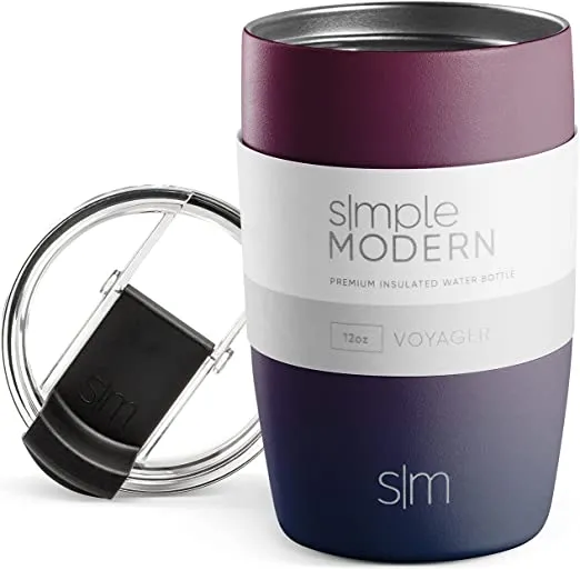 Simple Modern Travel Coffee Mug Insulated Stainless Steel Thermos Cup Voyager with Straw and Clear Flip Lid 12oz (350ml) Tumbler, Ombre: Mystic Moon