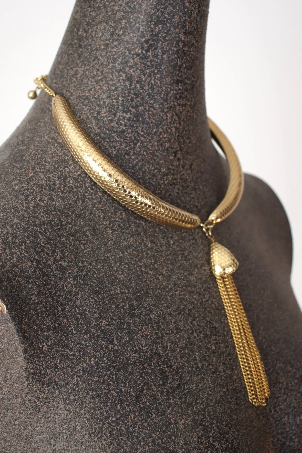 Snake Embossed Tassel Choker