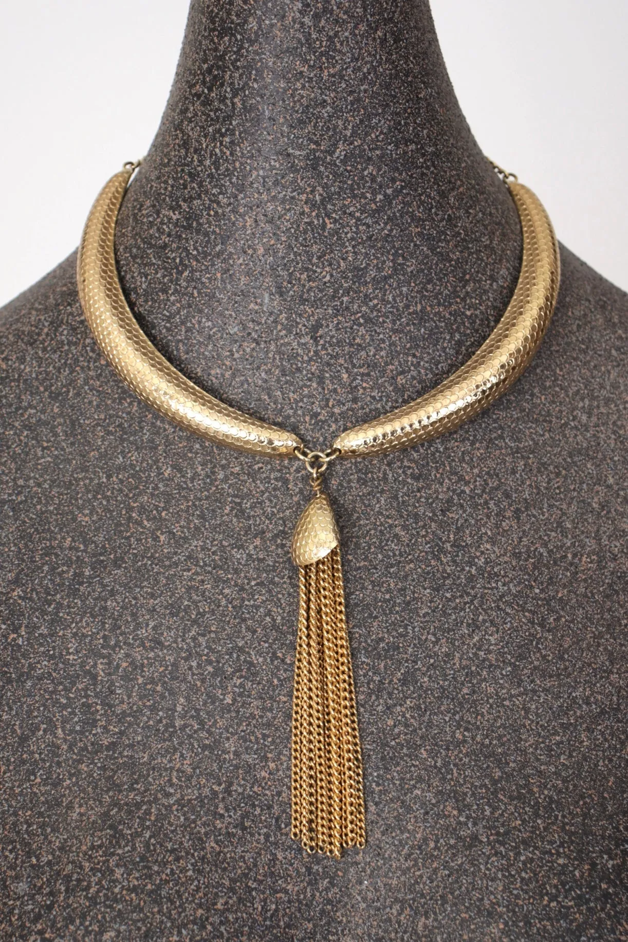 Snake Embossed Tassel Choker