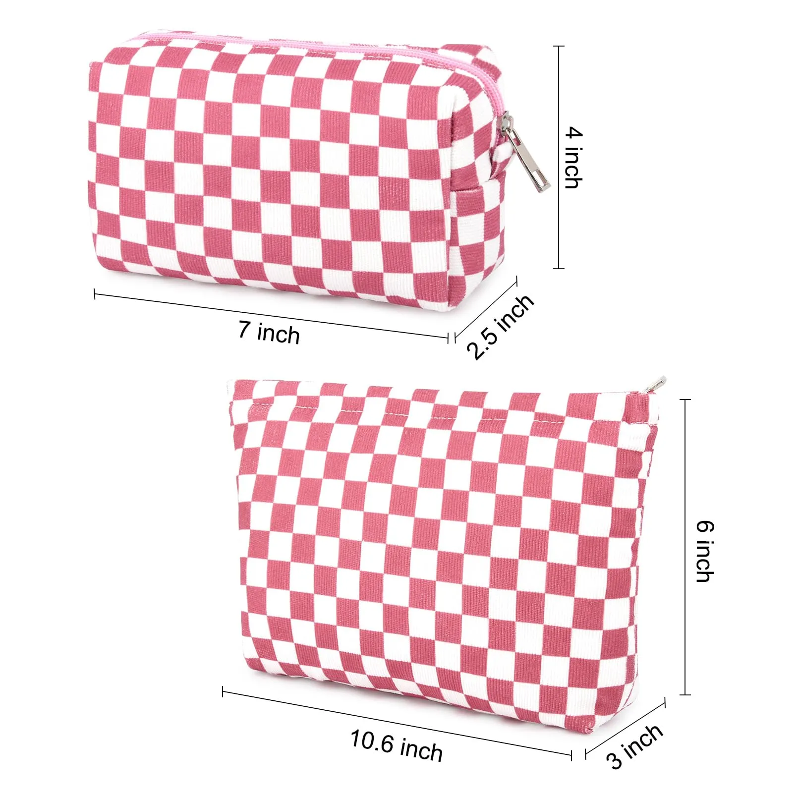 SOIDRAM 2 Pcs Checkered Makeup Bag Large Cosmetic Bag Toiletry Bag Makeup Pouch Travel Bag Organizer Cute Makeup Brushes Aesthetic Accessories Storage Bag for Women Peach Pink