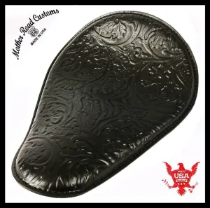 Spring Seat Chopper Bobber Harley Sportster Honda 10x13 Black Oak Leaf Leather