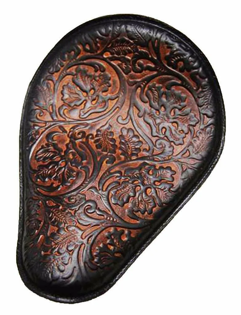 Spring Seat Chopper Bobber Harley Sportster Honda 11x14 AntBrn Oak Leaf Leather