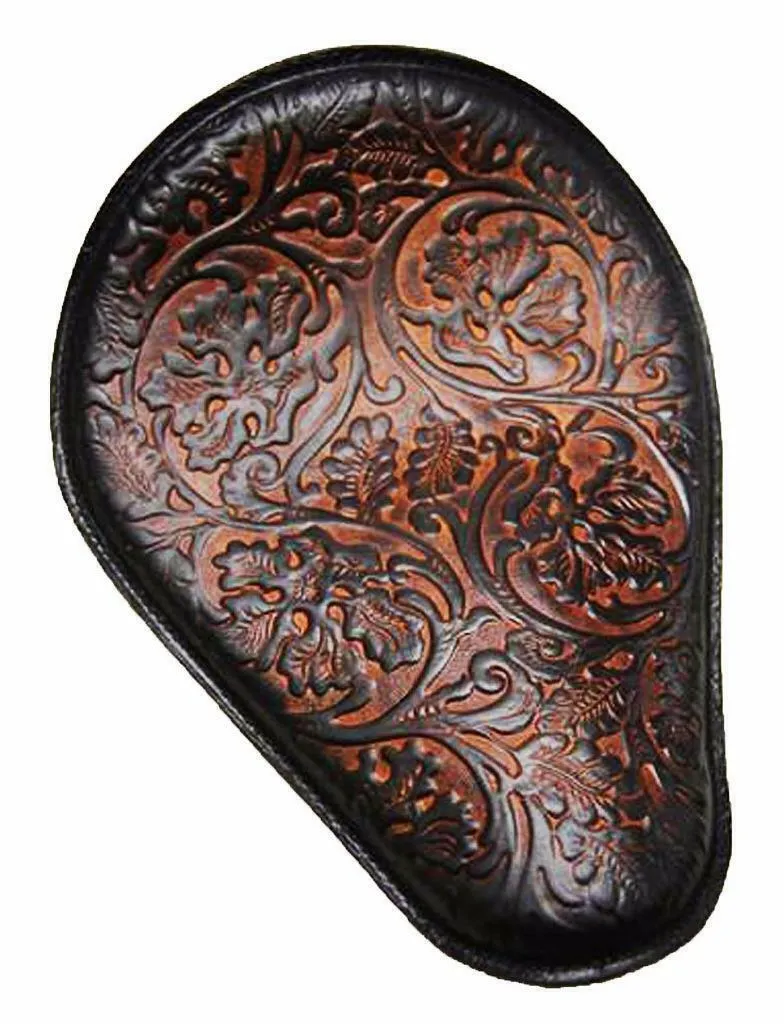 Spring Seat Chopper Bobber Harley Sportster Honda 11x14 AntBrn Oak Leaf Leather