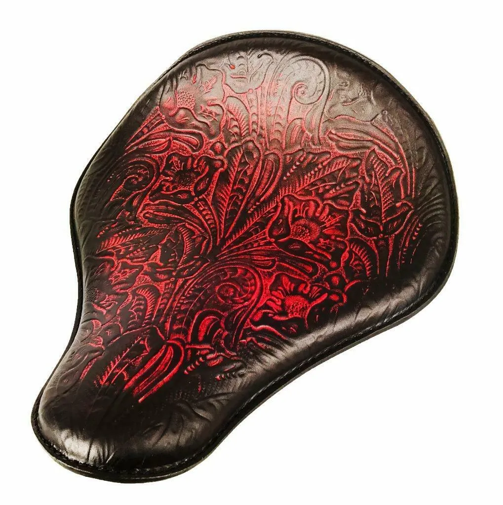 Spring Seat Chopper Bobber Harley Sportster Honda 12x13 Ant Red Tooled Leather