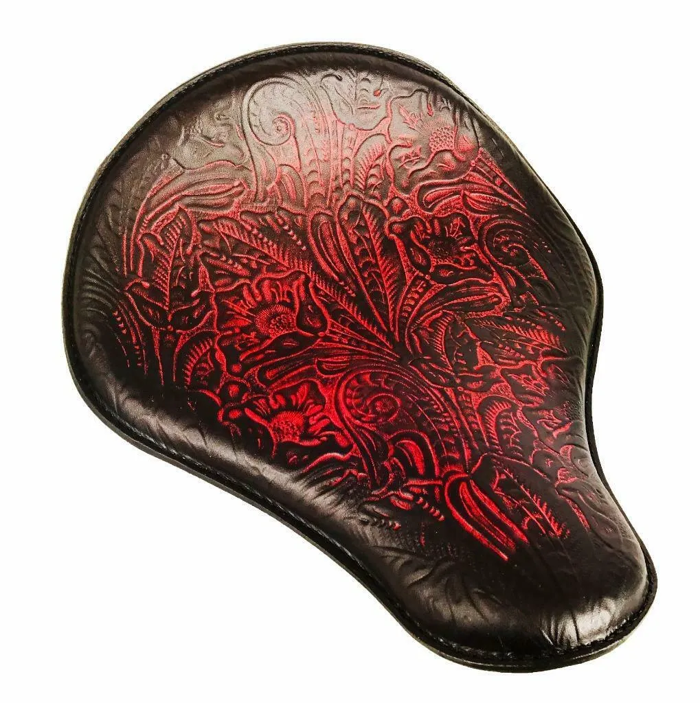 Spring Seat Chopper Bobber Harley Sportster Honda 12x13 Ant Red Tooled Leather