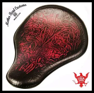 Spring Seat Chopper Bobber Harley Sportster Honda 12x13 Ant Red Tooled Leather