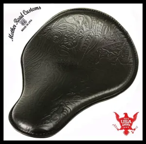 Spring Seat Chopper Bobber Harley Sportster Honda 13x15 Black Tooled Leather MRC