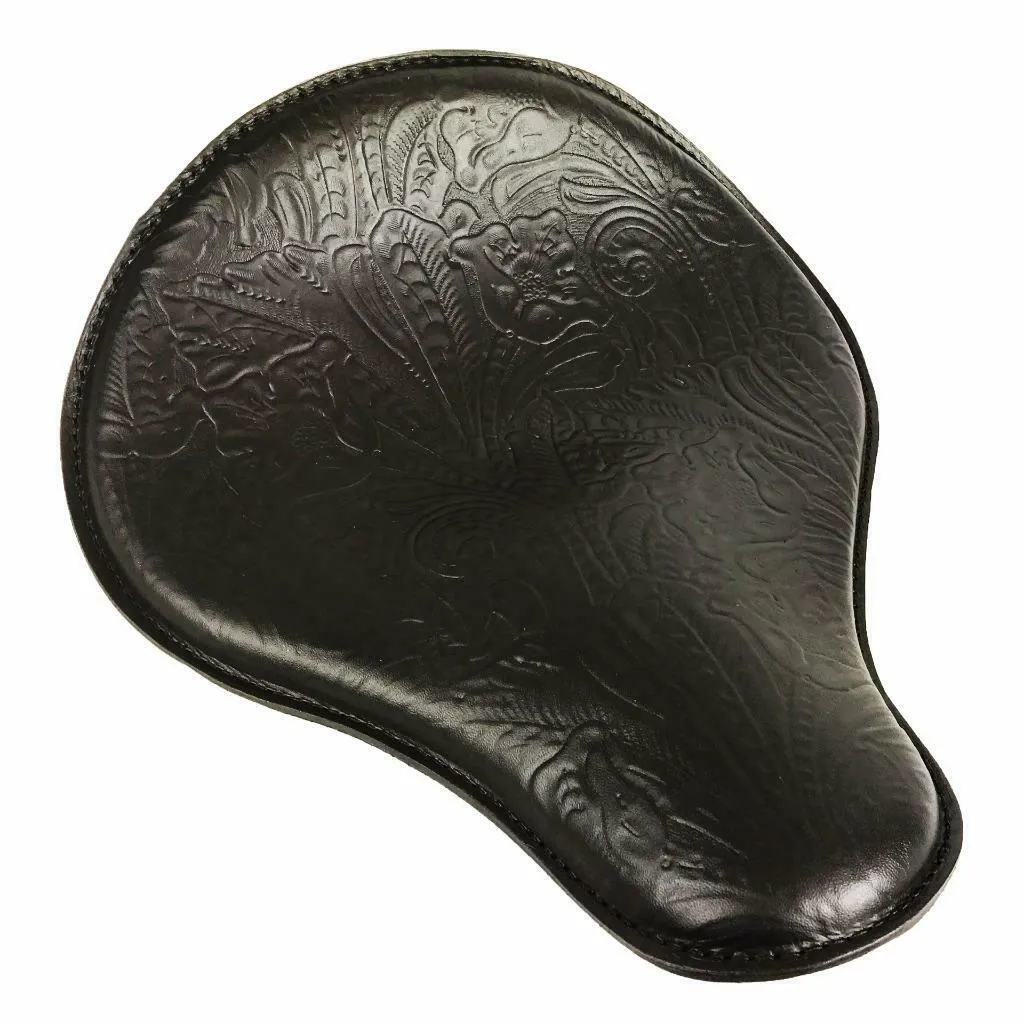 Spring Seat Chopper Bobber Harley Sportster Honda 13x15 Black Tooled Leather MRC