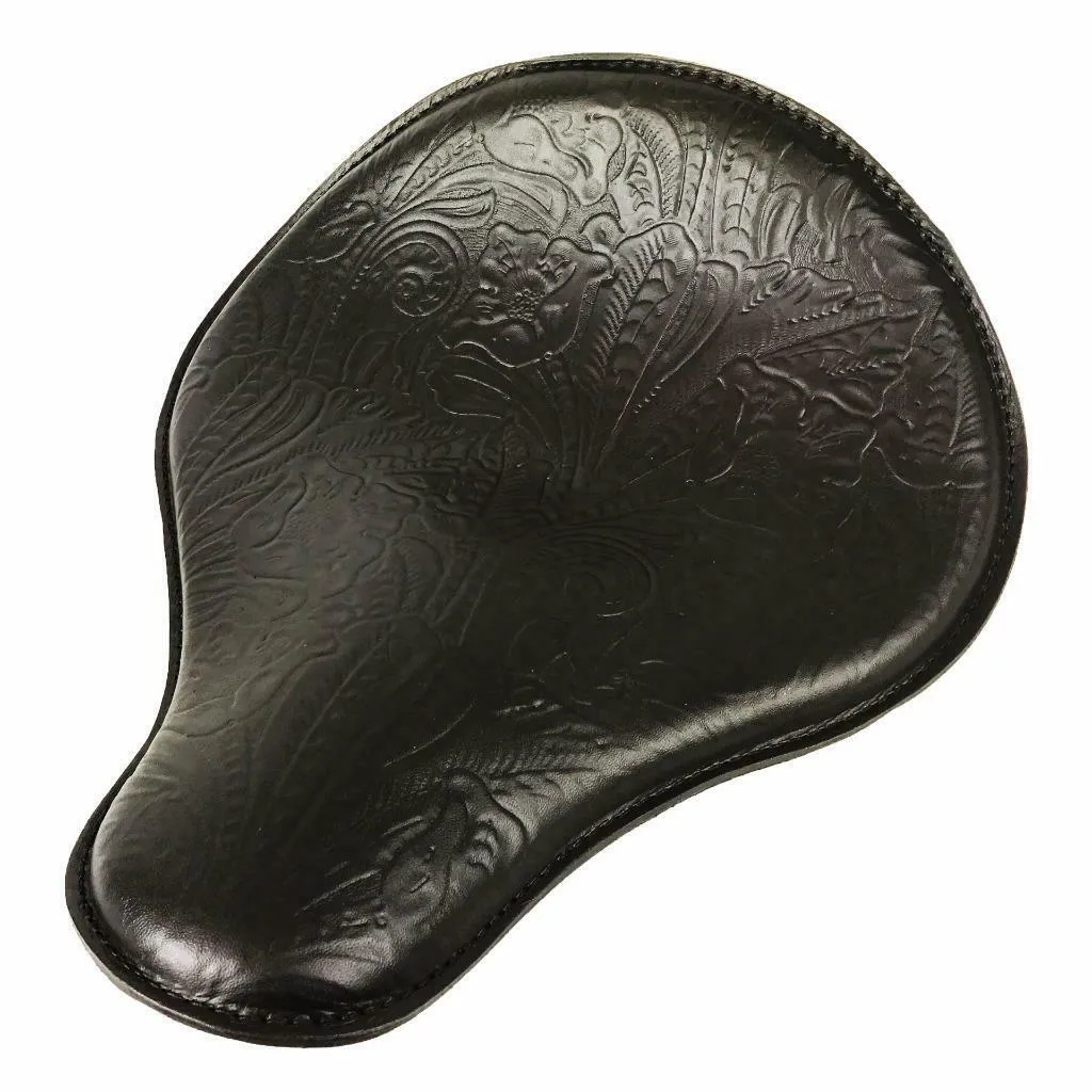Spring Seat Chopper Bobber Harley Sportster Honda 13x15 Black Tooled Leather MRC