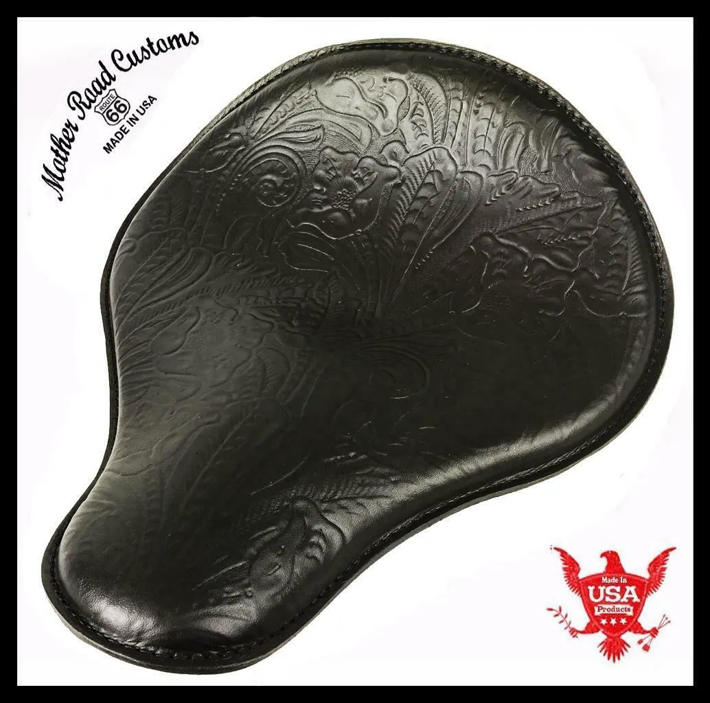 Spring Seat Chopper Bobber Harley Sportster Honda 13x15 Black Tooled Leather MRC