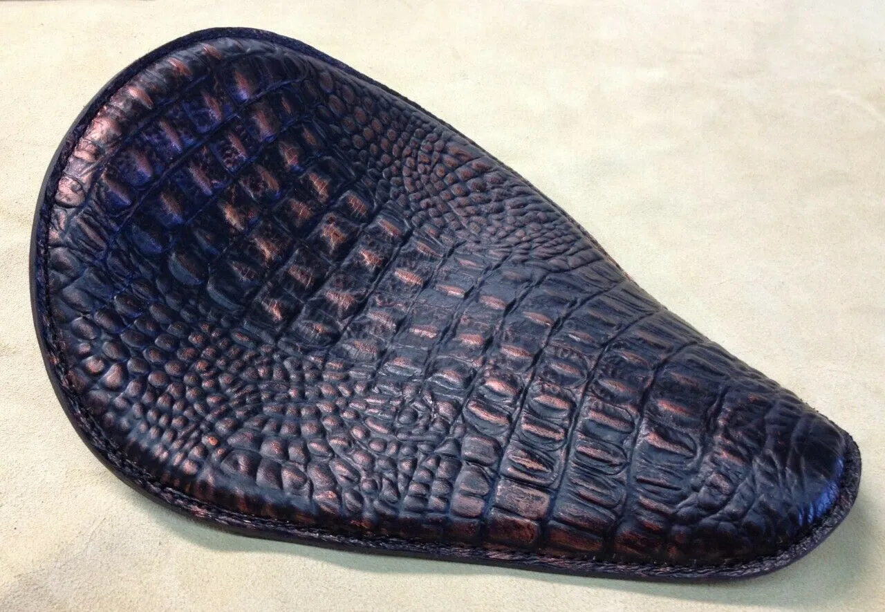 Spring Solo Seat Chopper Bobber Harley Sportster 10x13" Copper Black Alligator