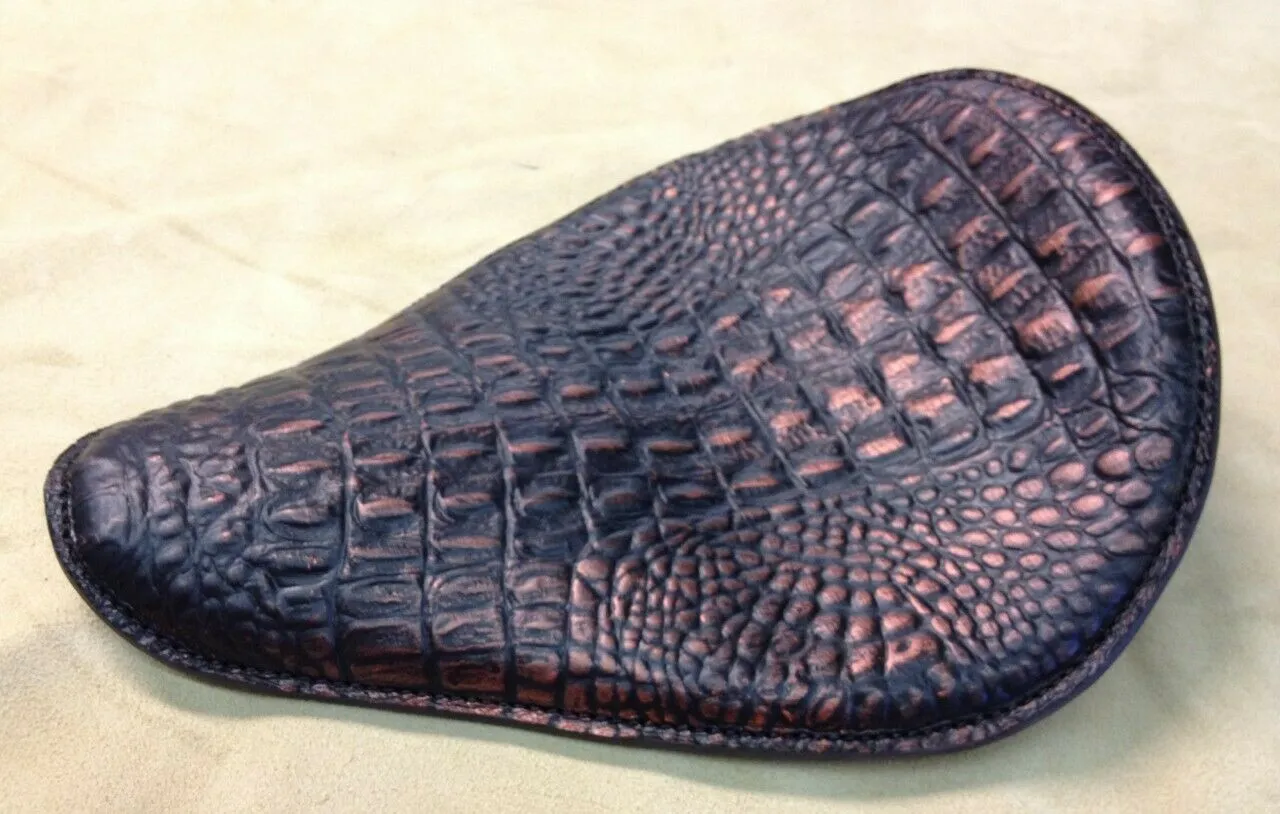 Spring Solo Seat Chopper Bobber Harley Sportster 10x13" Copper Black Alligator