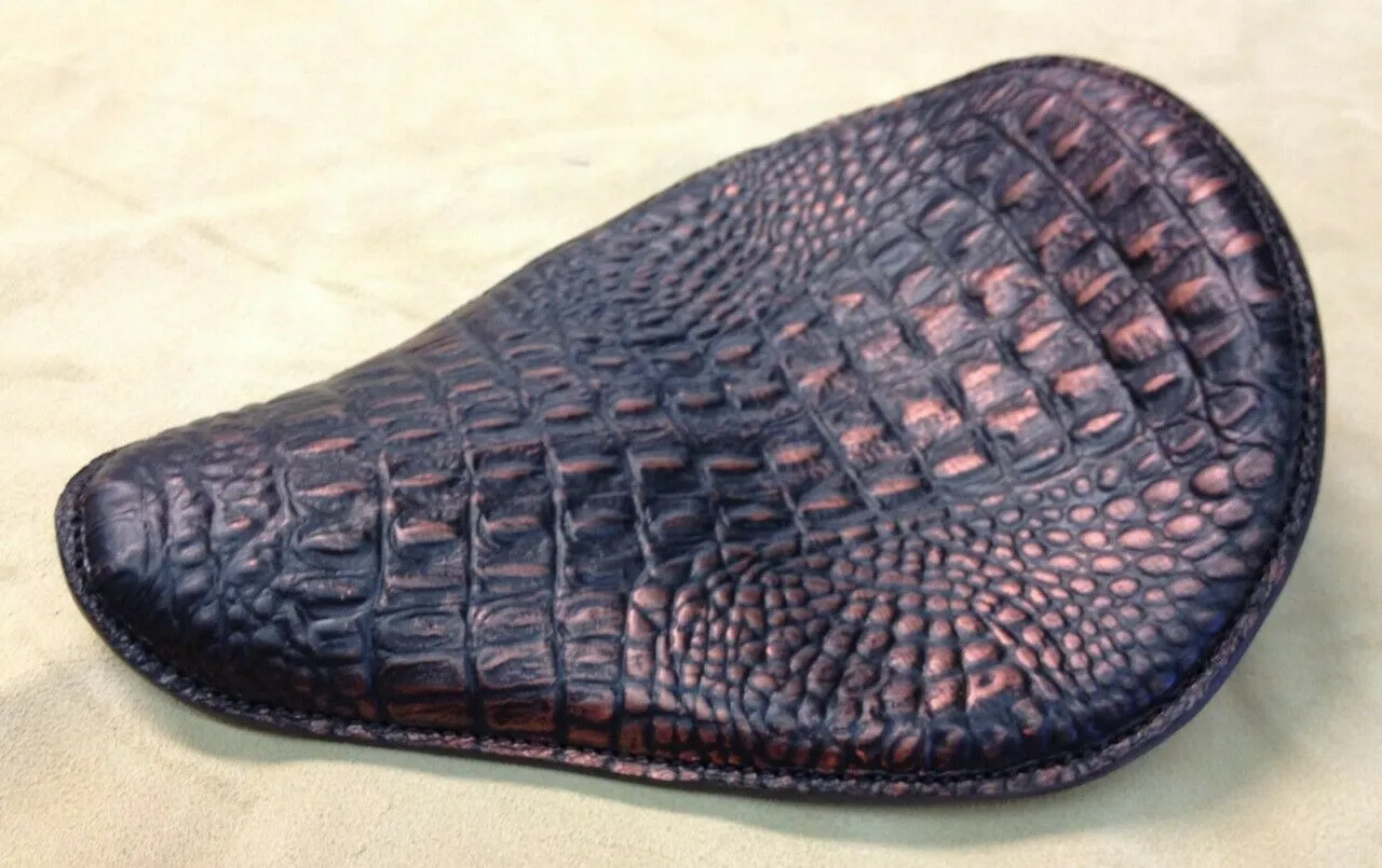 Spring Solo Seat Chopper Bobber Harley Sportster 10x13" Copper Black Alligator