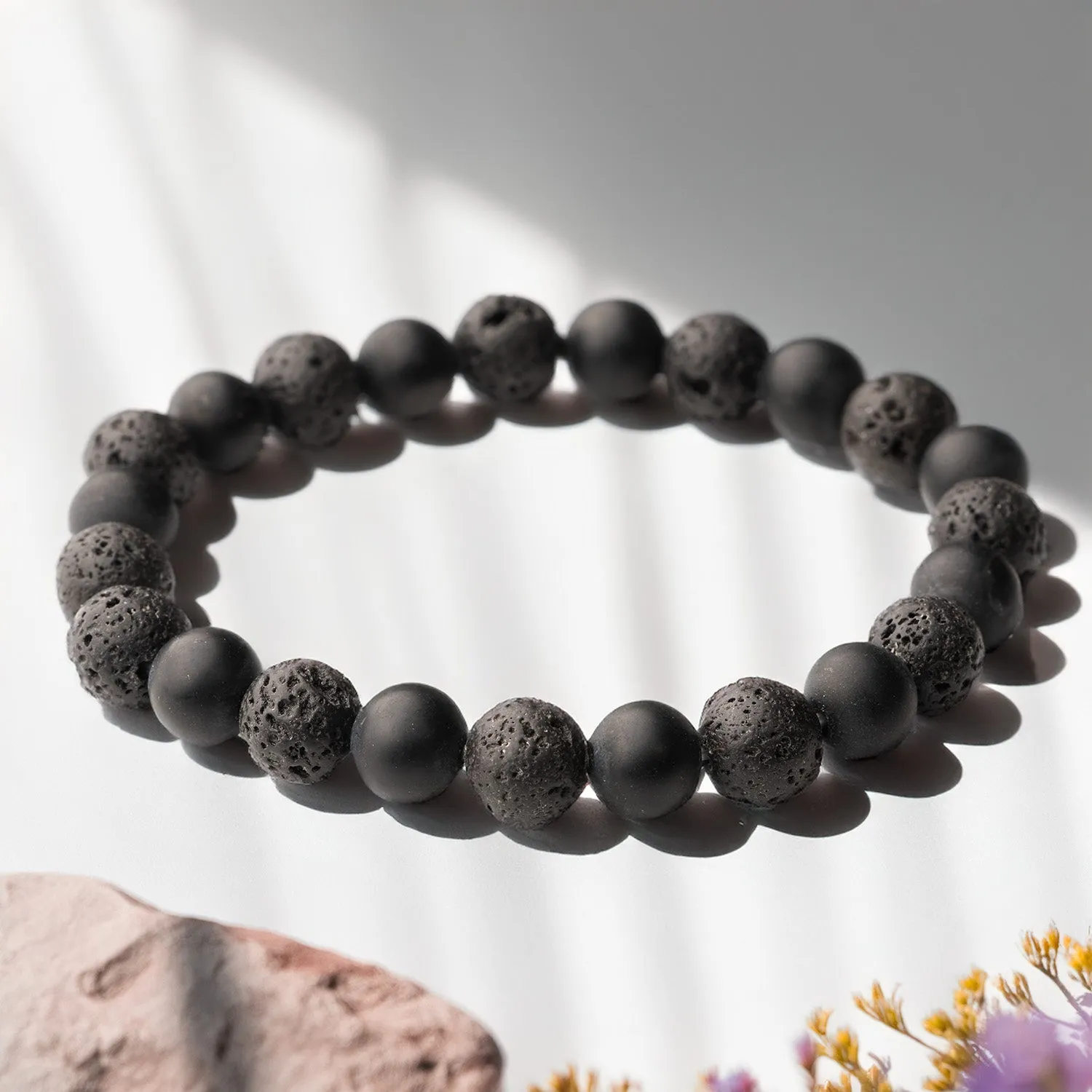 Stealth Matte Black Onyx and Lava Natural Stone Bracelet