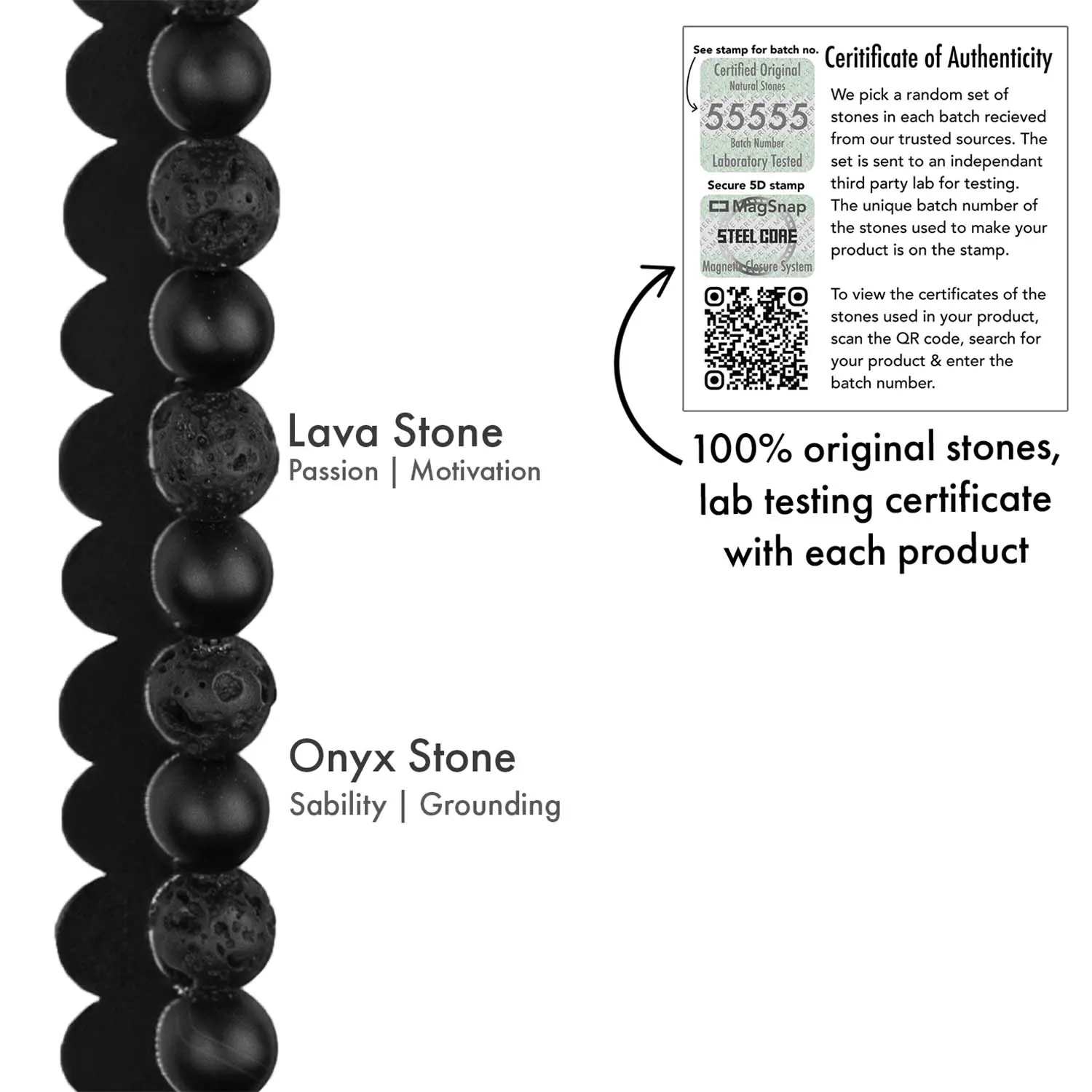 Stealth Matte Black Onyx and Lava Natural Stone Bracelet