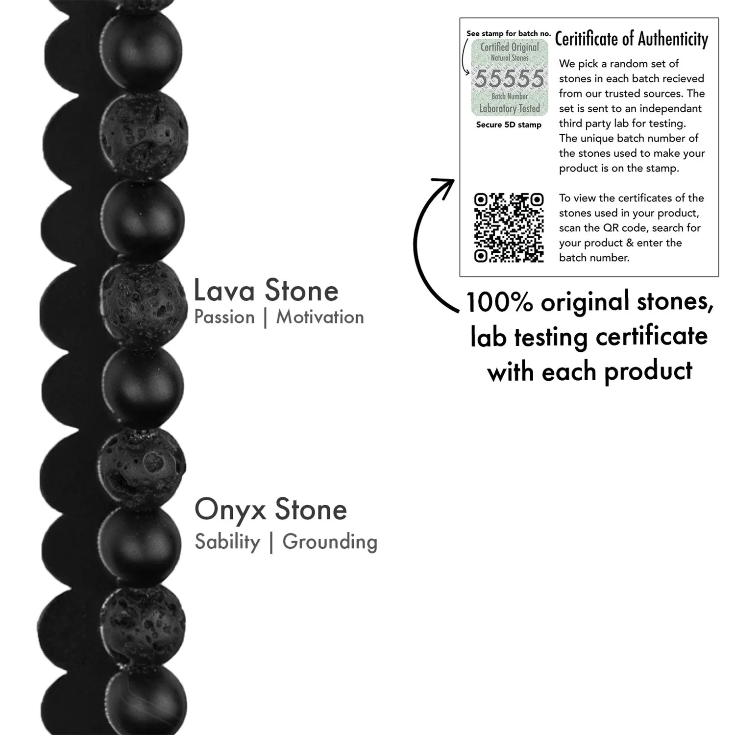 Stealth Matte Black Onyx and Lava Natural Stone Bracelet