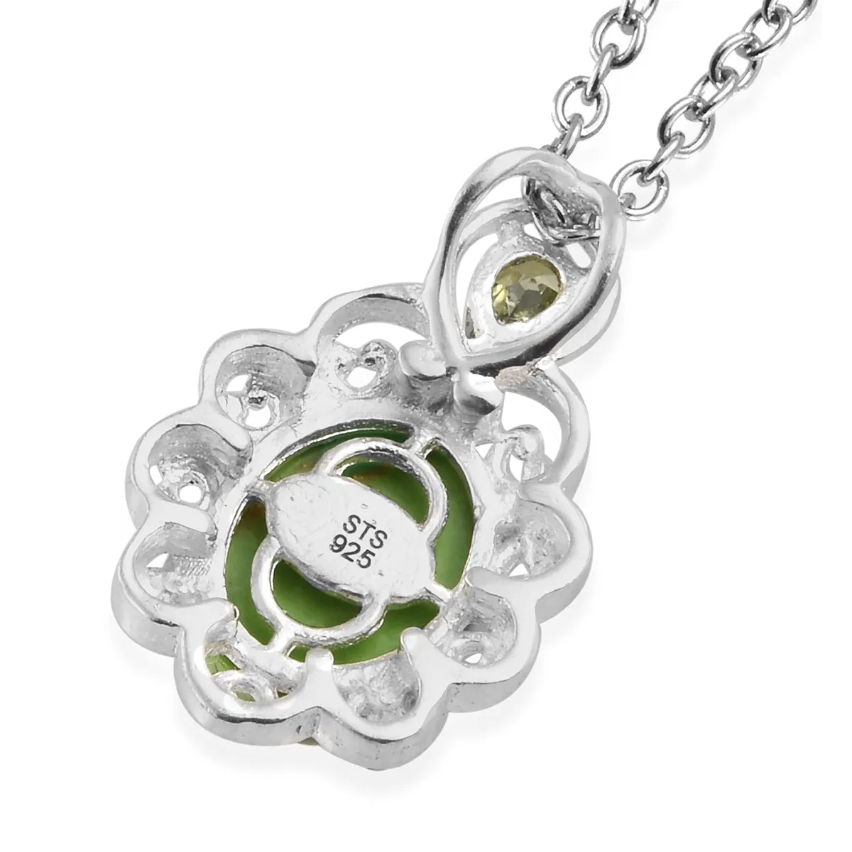 Sterling Silver Green Turquoise & CZ Pendant with 20" Chain with Magnetic Clasp