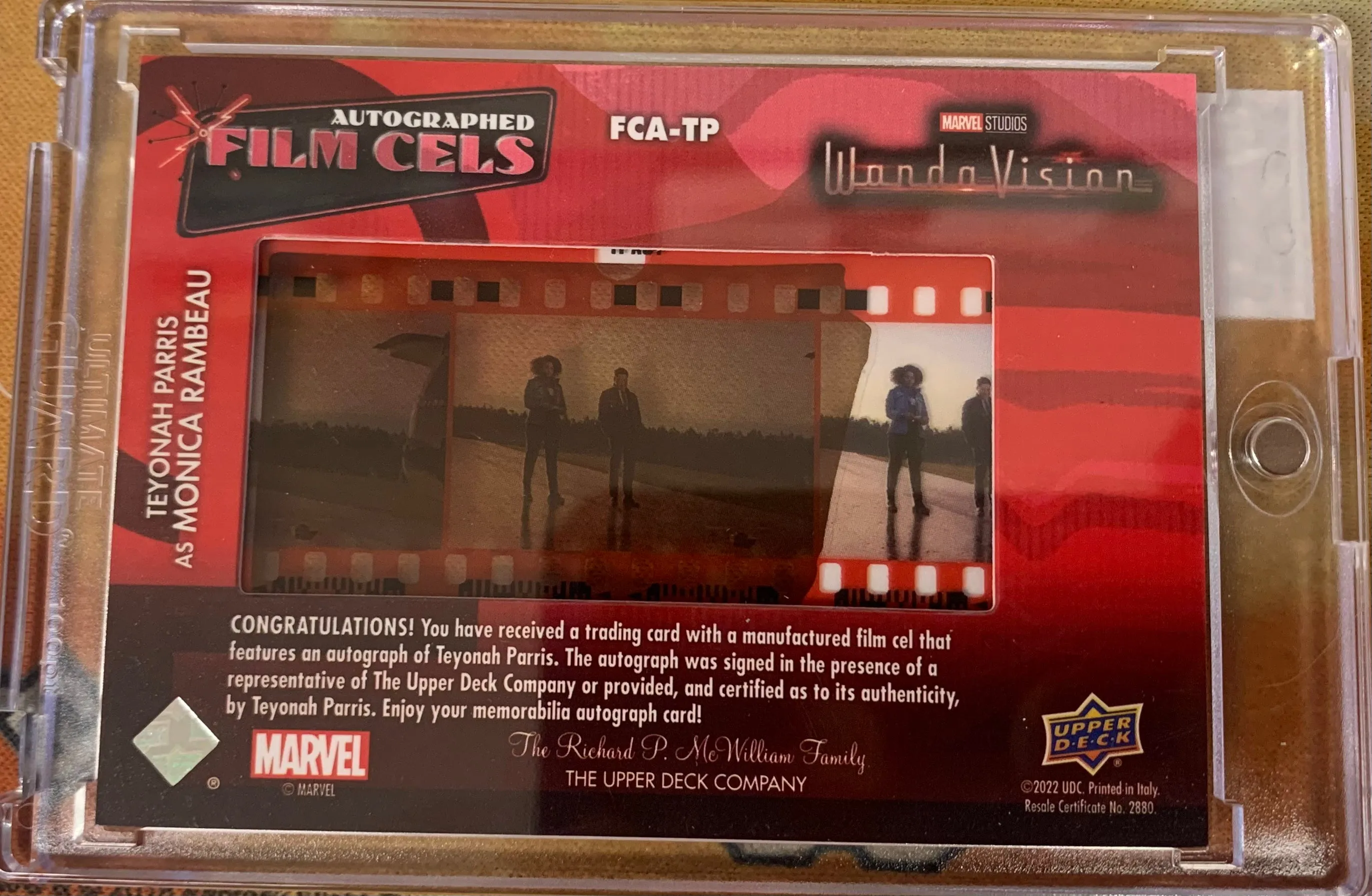 Teyonah Parris (Monica Rambeau) Autographed Film Cels FCA-TP Wandavision Trading Card