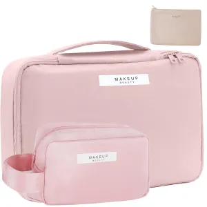 Travel Makeup Bag Cosmetic Bag Makeup Bag Toiletry bag for women and men (Pink-3pcs)