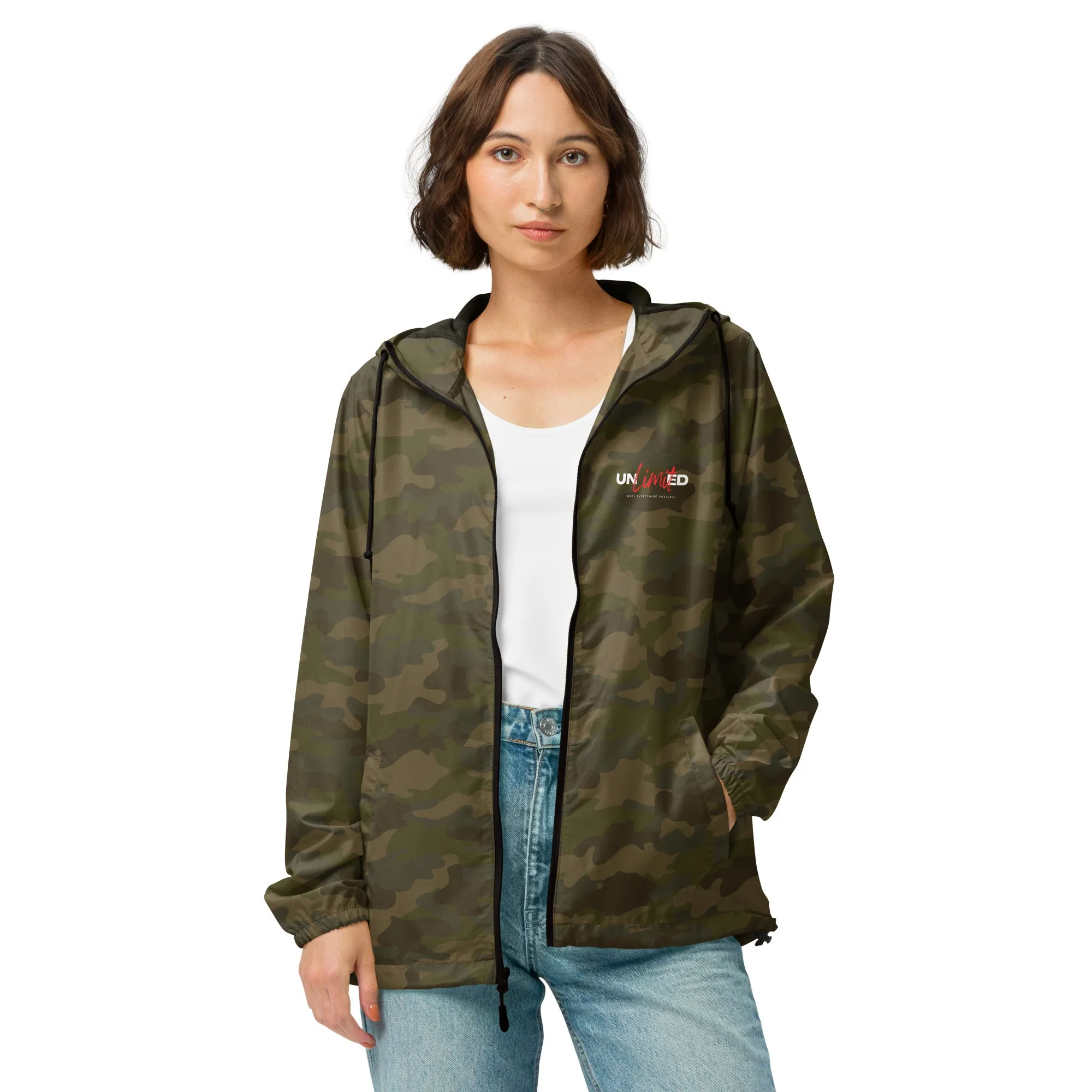 Unisex lightweight zip up windbreaker -  | unlimited make everything possible | print on demand