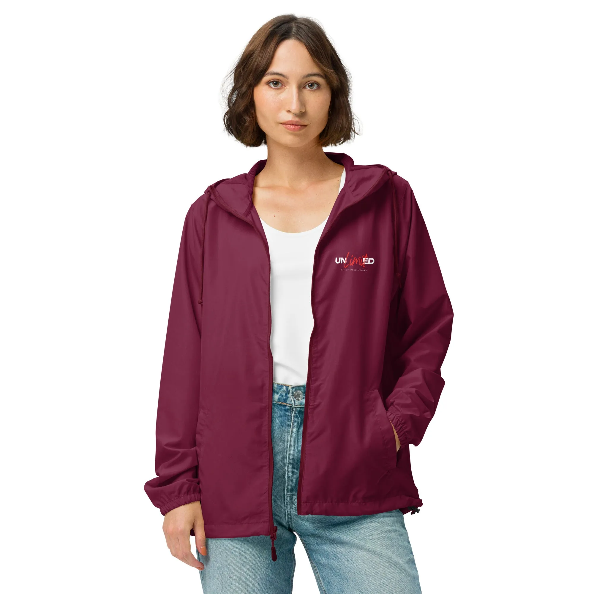 Unisex lightweight zip up windbreaker -  | unlimited make everything possible | print on demand