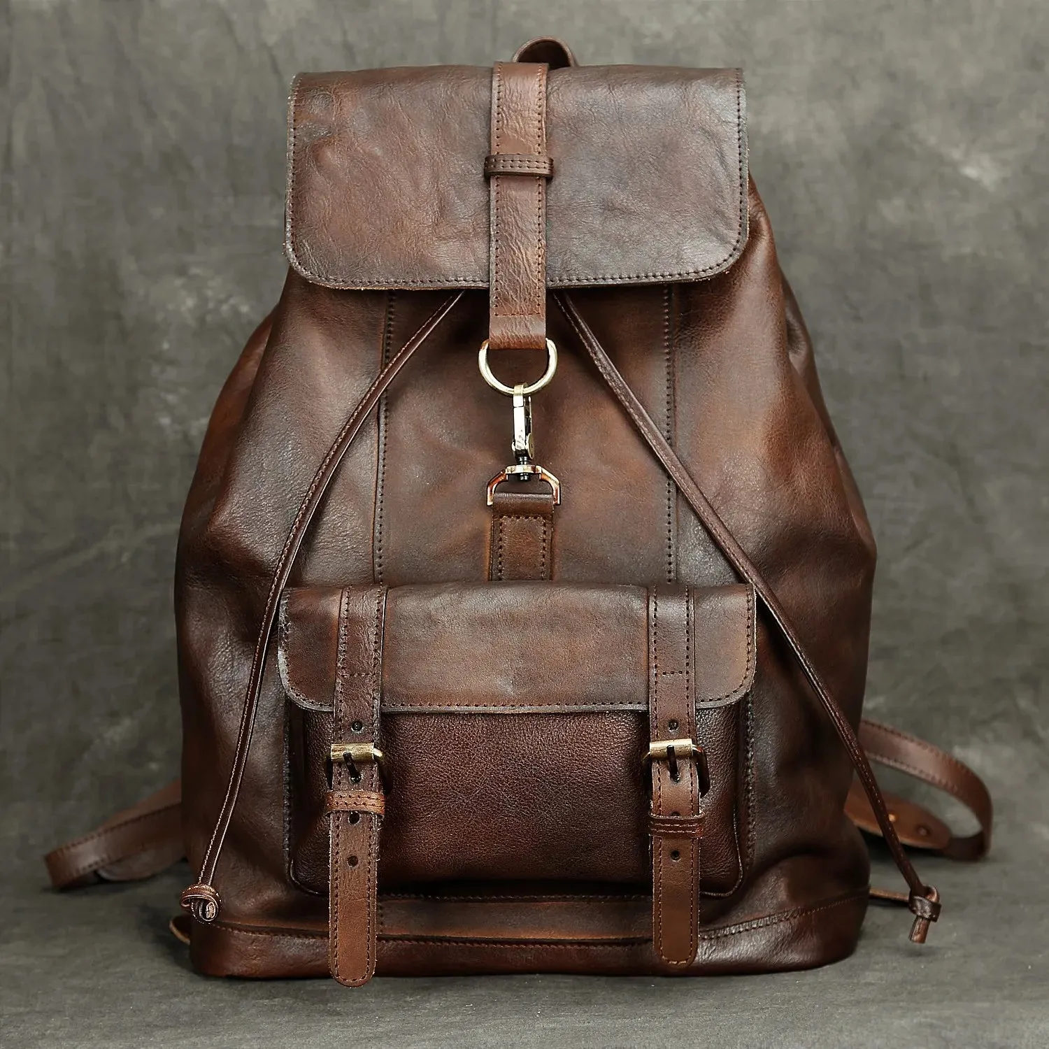 USB Charging Leather Backpack for Men 15.6" Laptop Waterproof