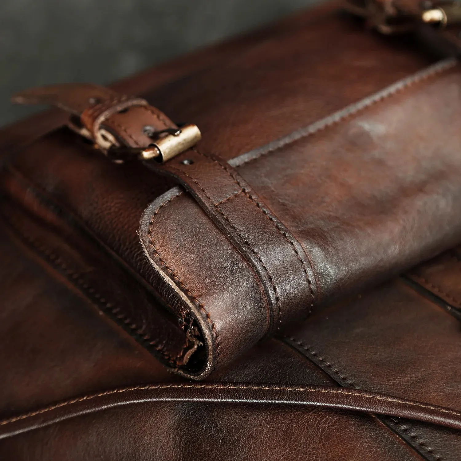 USB Charging Leather Backpack for Men 15.6" Laptop Waterproof