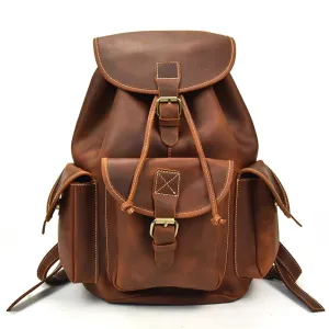 USB Charging Leather Backpack for Men 15.6" Laptop Waterproof