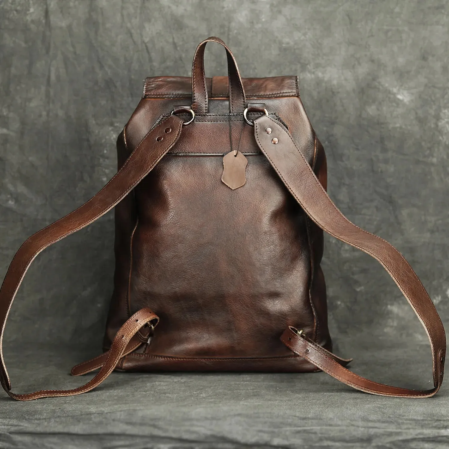 USB Charging Leather Backpack for Men 15.6" Laptop Waterproof