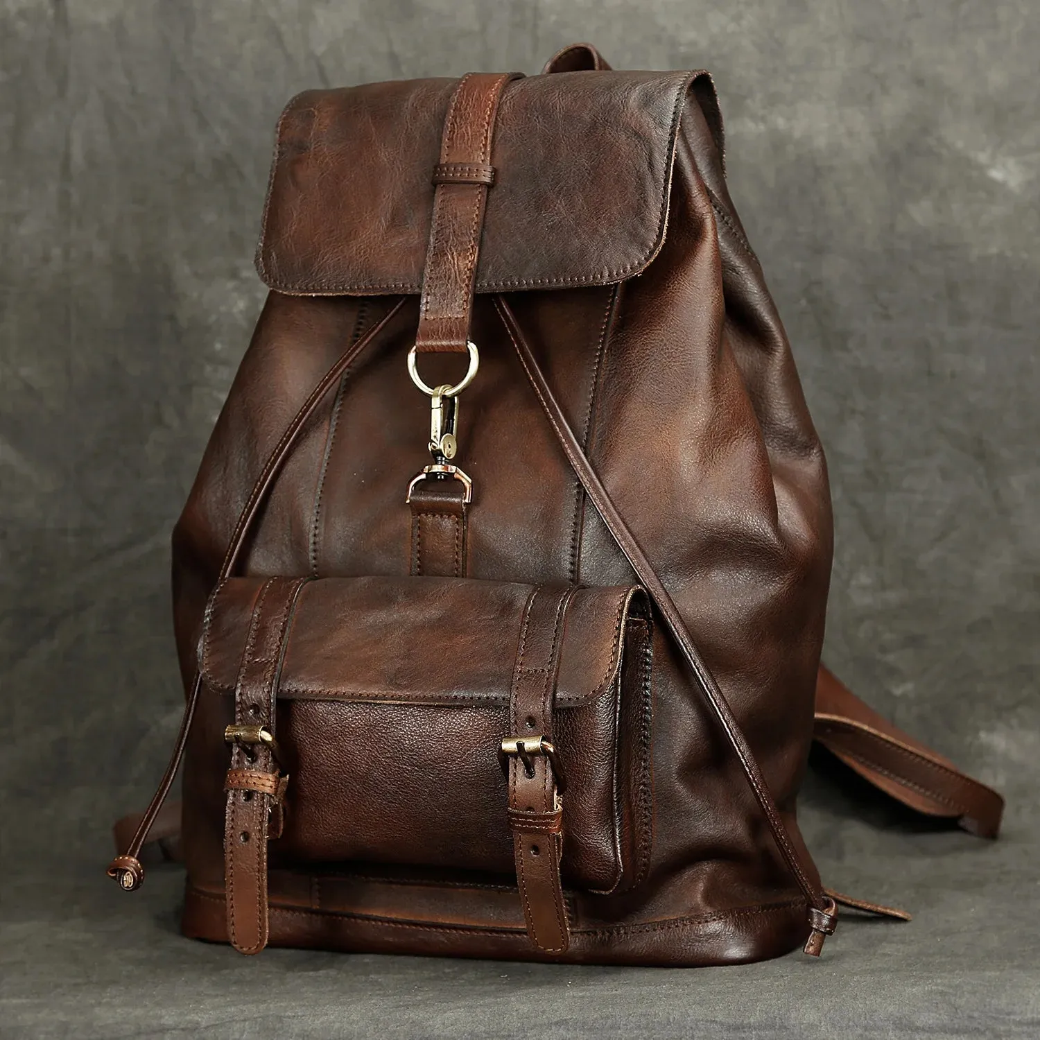 USB Charging Leather Backpack for Men 15.6" Laptop Waterproof