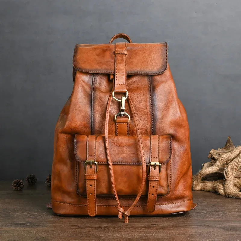 USB Charging Leather Backpack for Men 15.6" Laptop Waterproof