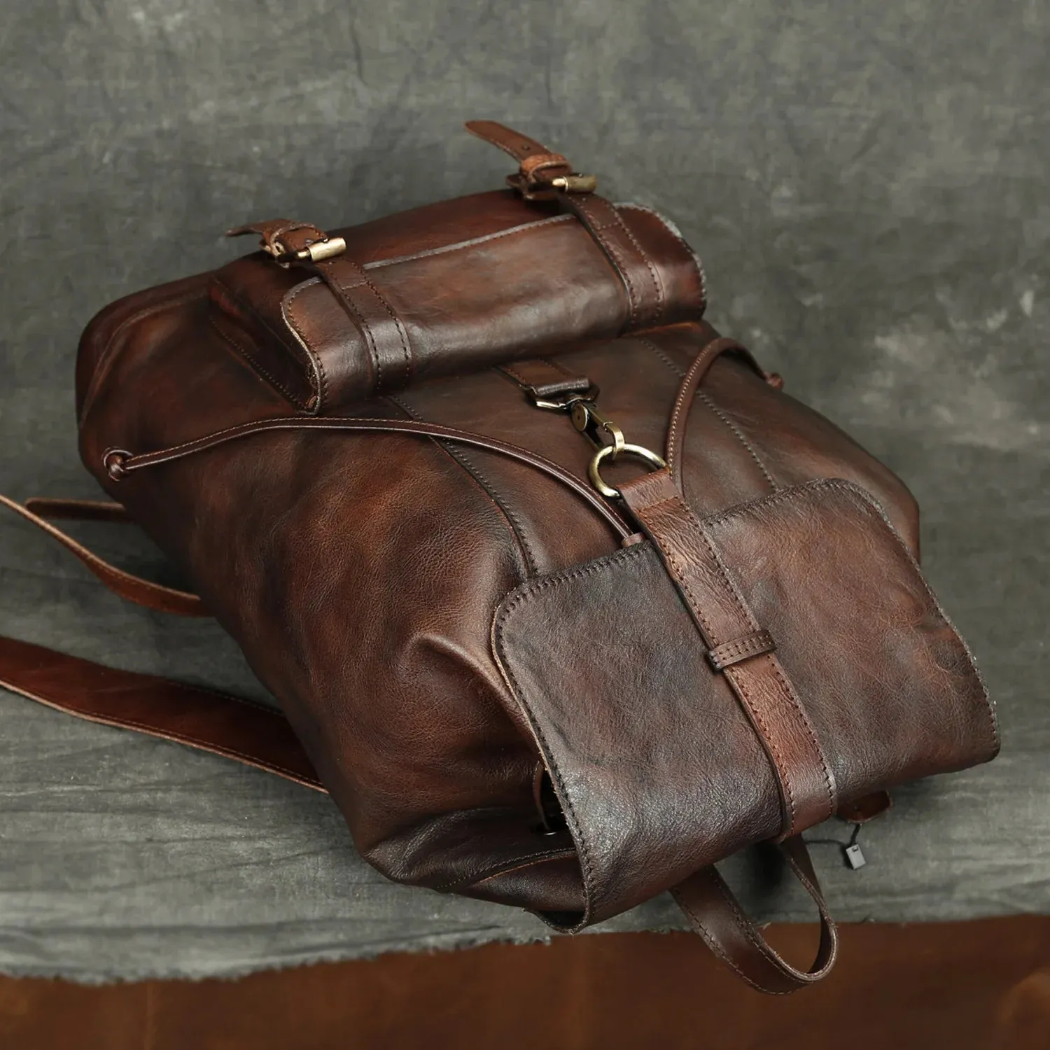 USB Charging Leather Backpack for Men 15.6" Laptop Waterproof