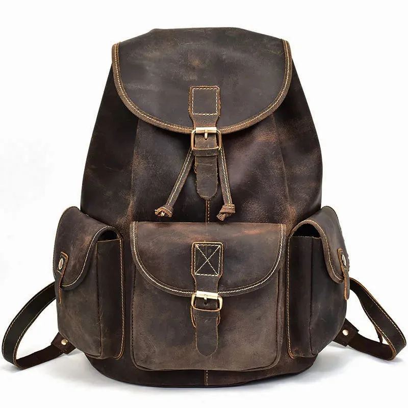 USB Charging Leather Backpack for Men 15.6" Laptop Waterproof