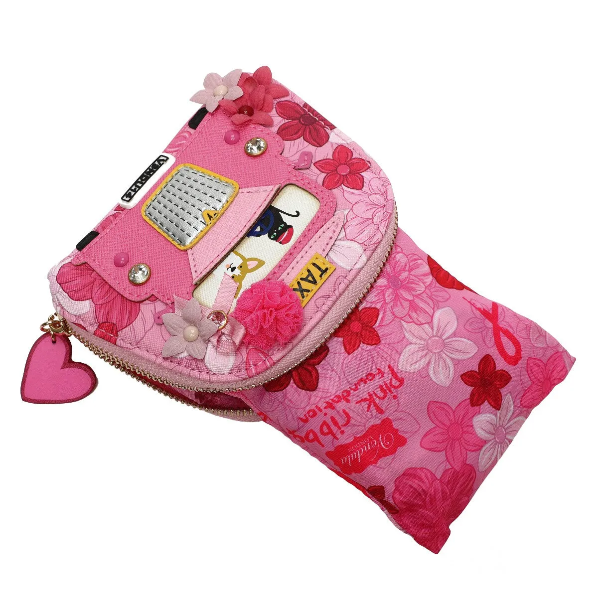 Vendula London - Pink Ribbon London Cats & Corgis Floral Folding Shopper & Purse