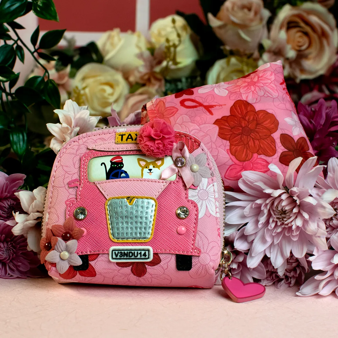 Vendula London - Pink Ribbon London Cats & Corgis Floral Folding Shopper & Purse