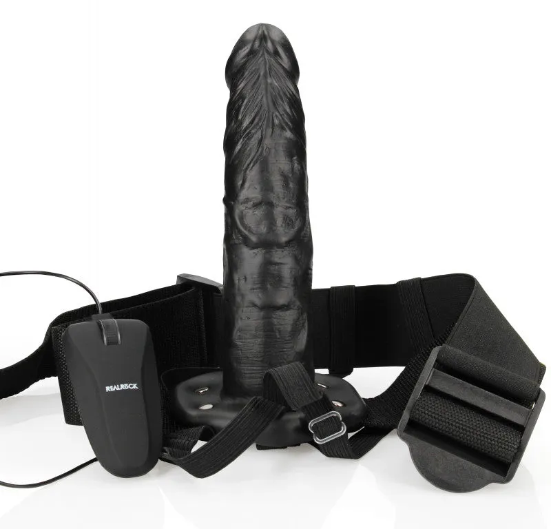 Vibrating Hollow Strap-on No Balls 8 Inch - Black