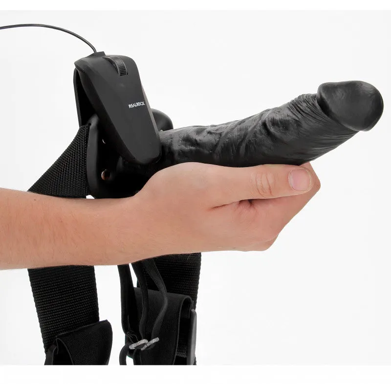 Vibrating Hollow Strap-on No Balls 8 Inch - Black
