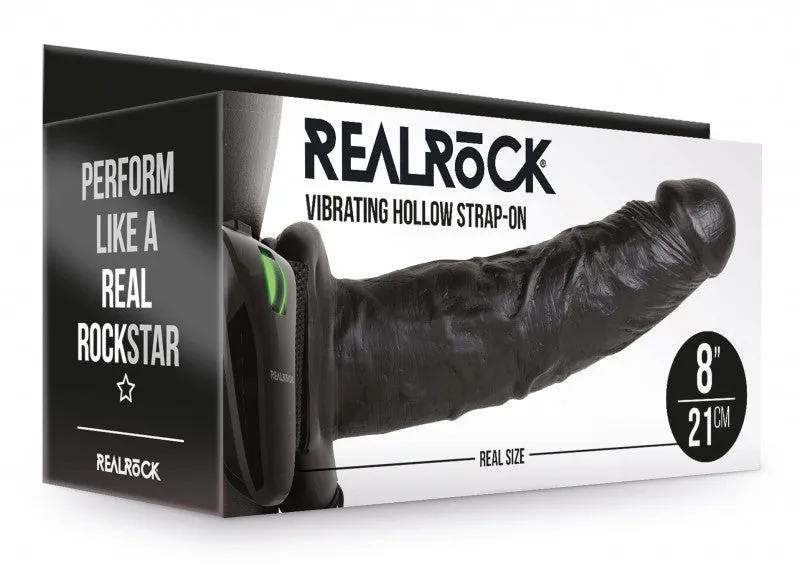 Vibrating Hollow Strap-on No Balls 8 Inch - Black