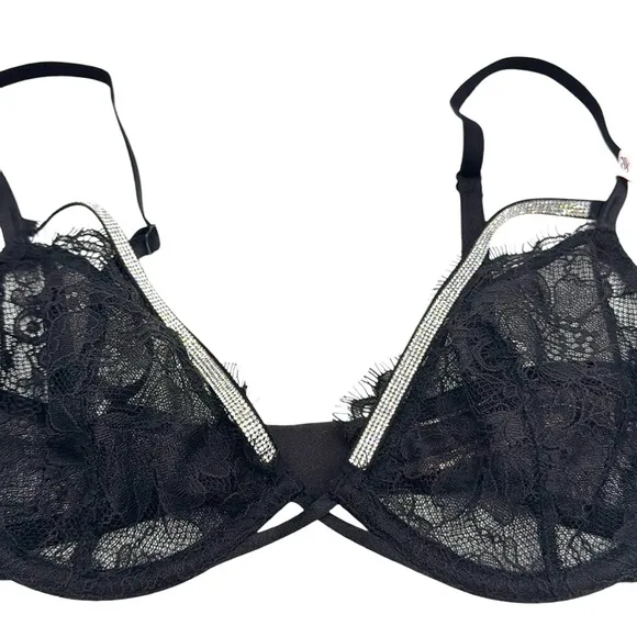 Victoria’s Secret Very Sexy Shine Strappy Unlined Lace Low-Cut Demi Bra Size 32D